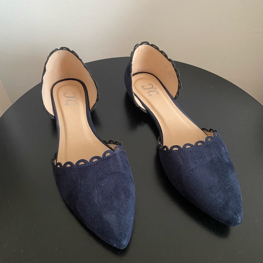 Sleek Blue Suede Flats with Scalloped Edge